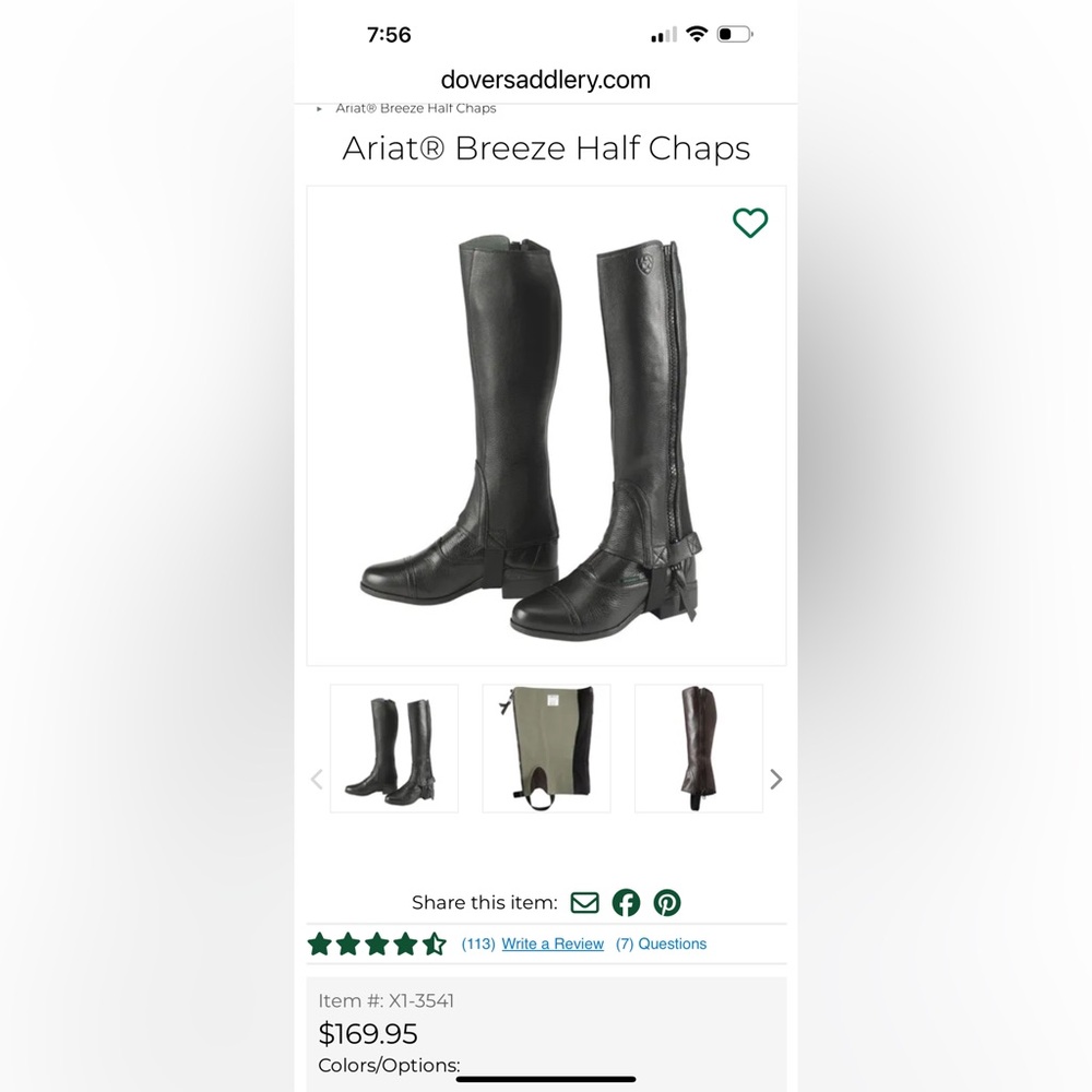 Ariat Black Equestrian “Breeze” Half Chaps